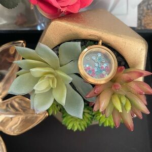 Origami Owl Gold Locket with Pink and Aqua Crystals